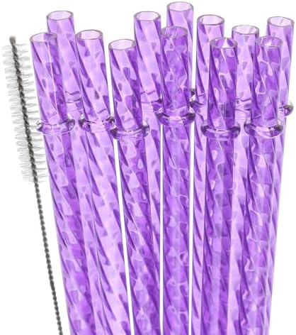 Dakoufish 12 Inch Reusable Clear Plastic Swirl Drinking Straws for 30 oz & 40 oz Jars/Tumblers,Set of 12 Pcs Replacement Crystal Purple Straws with Cleaning Brush (12inch,Purple)