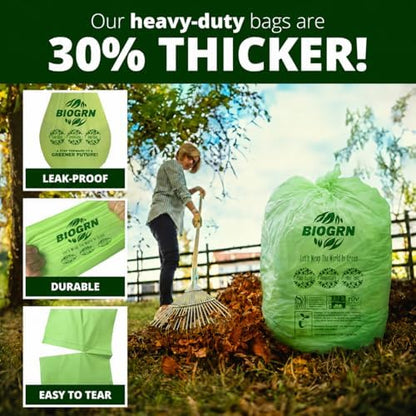 60-64 Gallon Compostable Trash Bags, 12 Count, 2 Mil Heavy Duty Flat Top Large Trash Bags, 243L Lawn & Yard Waste Bags for Outdoor Garden Cleanup, ASTM D6400 BPI & OK Compost HOME Certified