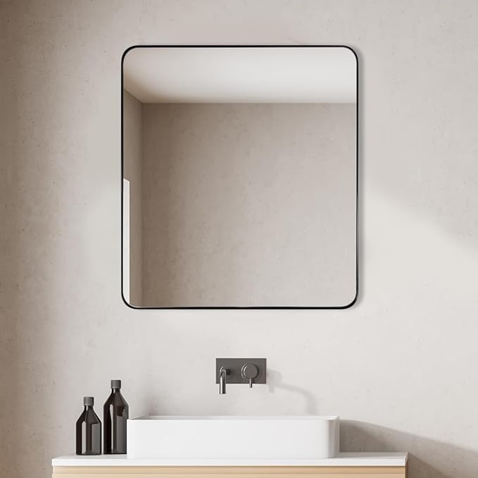 ANDY STAR Square Wall Mirror for Bathroom, 24”x24” Matte Black Bathroom Mirror
