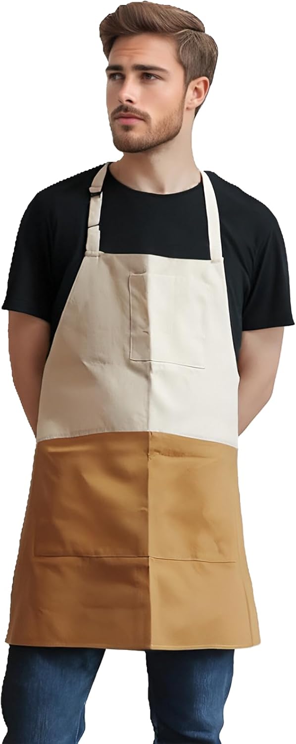 Chef Apron Unisex Two-Tone Professional Kitchen Bib Apron with 2 Pockets Cooking, Grilling, and Baking Gift
