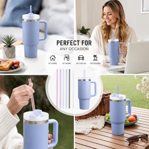 Replacement Straws Compatible with 30 oz Stanley Quencher Tumbler, 10.5 Inch Reusable Straws, Drinking Cup Accessories, Blue-6 Pack