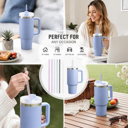 Replacement Straws Compatible with 30 oz Stanley Quencher Tumbler, 10.5 Inch Reusable Straws, Drinking Cup Accessories, Blue-6 Pack