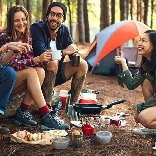 Suclain 4 Pcs Collapsible Bowls with Lids Silicone Camping Food Storage Container Expandable Folding Salad Lunch Box Travel Container for Hiking Camping