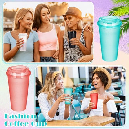 FillTouch 12 Pcs 16 oz Reusable Coffee Cups with Lids, Glitter Colors