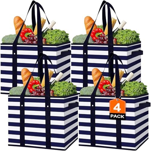 Reusable Grocery Bags 4 Pack, Foldable & Water Resistant Shopping Bags