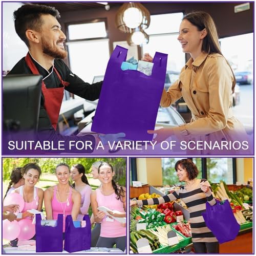 Windyun Large Grocery T-shirt Bags Bulk Reusable Non Woven Shopping Bag Foldable Gift Tote with Handle, 20.5x11x5.5 Inch