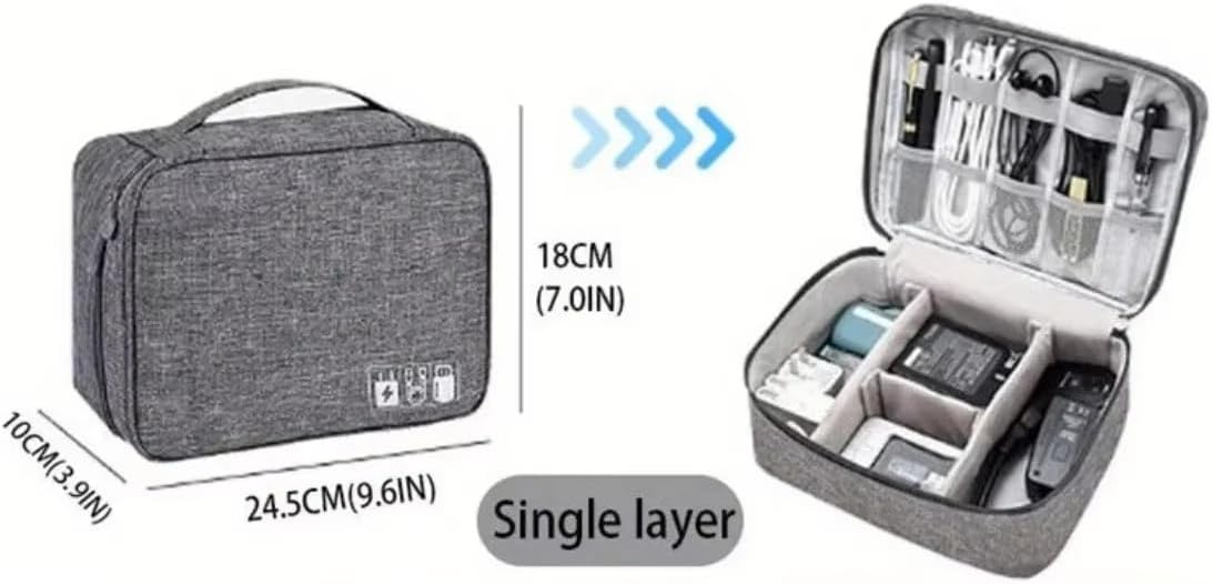 Travel Cable Organizer Bag for Electronics Accessories Portable Tech Carrying Large Storage Case for Charger, Cord, Power Bank, Hardware Waterproof (1PCS) (Grey)