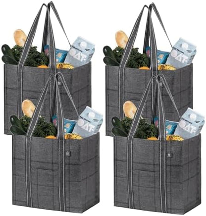 VENO 4 Pack Large Grocery Bag Reusable Shopping Bags with Hard Bottom