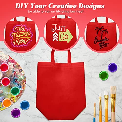 Reginary 50 Pieces Reusable Totes Bag Bulk Shopping Bags Non Woven Grocery handbag with Handles Foldable for Boutiques(Red)