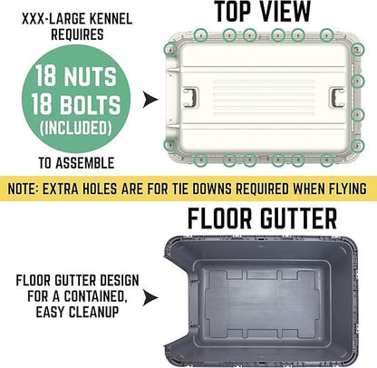 SportPet Designs Plastic Kennels Rolling Plastic Airline Approved Wire Door Travel Dog Crate, XXX-Large, Gray