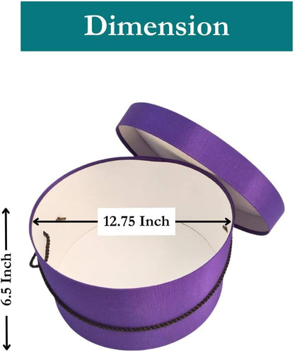 Sarah's Hat Boxes Classic Dark Purple Hat Box – 12.75" x 6.5" (Dia. x Ht.) Handmade in USA – Odorless Non-Toxic Adhesive, Cording Handle – Premium Storage for Hats & Accessories