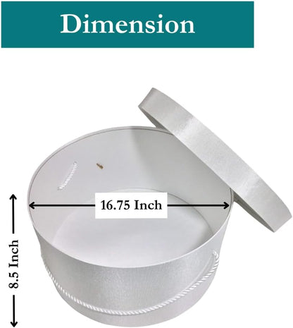 Sarah's Hat Boxes Classic White Hat Box – 16.75" x 8.5" (Dia. x Ht.) Handmade in USA – Odorless Non-Toxic Adhesive, Cording Handle – Premium Storage for Hats & Accessories