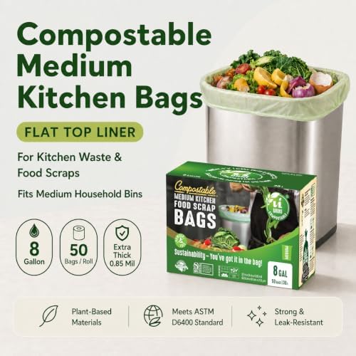 UNNI 8 Gallon Compostable Bags, 100 Count, 30 Liter, Extra Thick 0.85 Mil