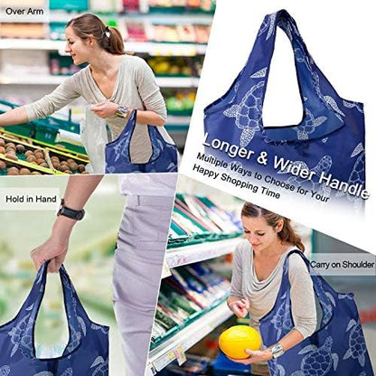 BeeGreen Animal Reusable Shopping Bags Grocery Totes 10 Pack with Zipper Carry Pouch Cute Shopper Bags XLarge Machine Washable Durable Gifts for Animal Lovers Women
