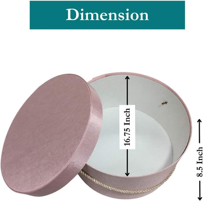 Sarah's Hat Boxes Classic Pink Hat Box – 16.75" x 8.5" (Dia. x Ht.) Handmade in USA – Odorless Non-Toxic Adhesive, Cording Handle – Premium Storage for Hats & Accessories
