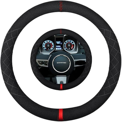 Suede Steering Wheel Cover,Compatible with Chevrolet Chevy Corvette Camaro Spark Suede Leather Sport Non-Slip Wheel Cover Car Interior Accessories 14-14 1/4 inch for Man and Women