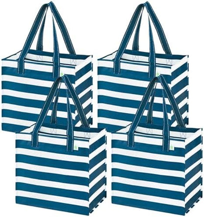 VENO 4 Pack Large Grocery Bag Reusable Shopping Bags with Hard Bottom