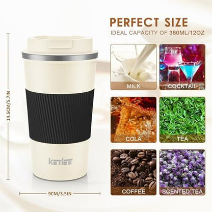 KETIEE 12oz Travel Mug: Vacuum Insulated Coffee Cup with Leakproof Lid