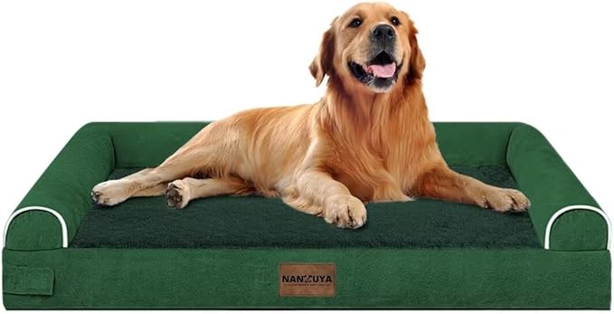 Large Dog Bed Orthopedic Washable: Beds Bolster XL Bed Big XLarge Dogs Egg Crate Foam Couch Sofa Waterproof with Removable Cover - Emerald