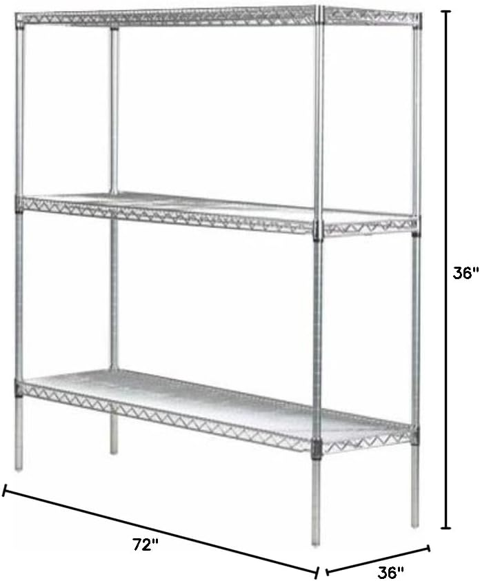 Omega 36" Deep x 72" Wide x 36" High 3 Tier Chrome Starter Shelving Unit