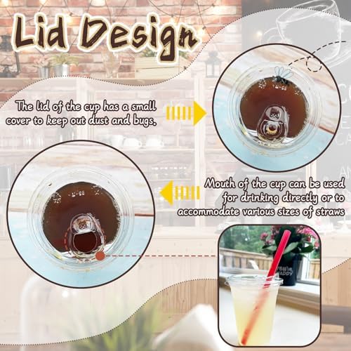 Qinsihwn 16 Oz Plastic Clear Cups with Strawless-Sip-Lids,25 Sets Plastic Cups with Sip Through Lids,Disposable Iced Coffee Cups for Milkshake,Smoothie,Cold Drinks