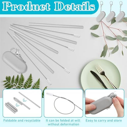 Meanplan 4 Sets Reusable Straws Travel Case Brush Silicone,Gray