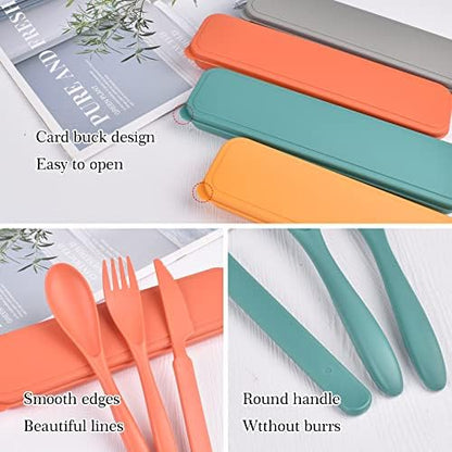 Reusable Travel Utensils Set with Case, 4 Sets Plastic Portable Cutlery Set