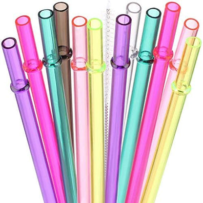 DAKOUFISH 10 Inch Reusable Plastic Replacement Drinking Straws for 16 oz & 24 oz Mason Jar Tumblers,Set of 12 Pcs Straws with Cleaning Brush (10inch, 7color)