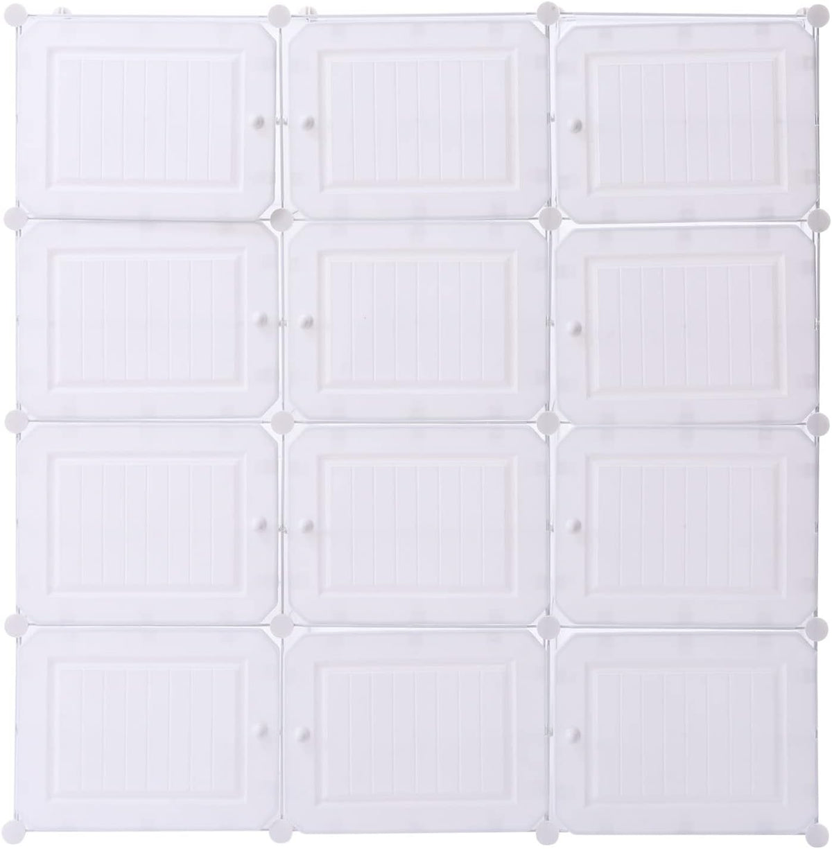 Portable Shoe Rack, 48 Pair DIY Shoe Storage Shelf Organizer, Plastic Shoe Organizers for Entryway, Adjustable Panels, Shoe Cabinet with Doors, White