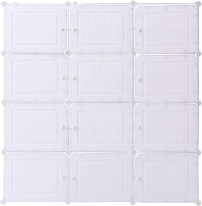 Portable Shoe Rack, 48 Pair DIY Shoe Storage Shelf Organizer, Plastic Shoe Organizers for Entryway, Adjustable Panels, Shoe Cabinet with Doors, White