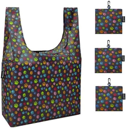 HOLYLUCK Reusable Grocery Bags,Heavy Duty Foldable Shopping Tote Bag (Extra Large, 3 Large Dog Paw Prints)
