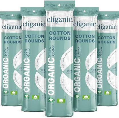 Cliganic Organic Cotton Rounds (500 Count) Makeup Remover Pads, Hypoallergenic, Lint-Free | 100% Pure Cotton (Packaging May Vary)