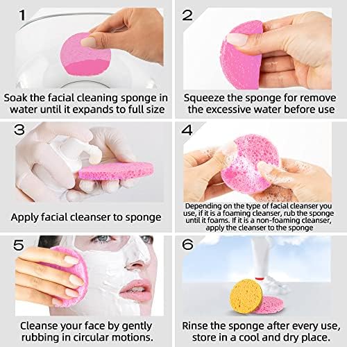 60-Count Compressed Facial Sponges|100% Natural Kickleen Cellulose Cosmetic Spa Sponges for Daily Facial Cleansing|Makeup and Mask Removal | Exfoliating | Skin Massage | Pore Exfoliation(Pink)