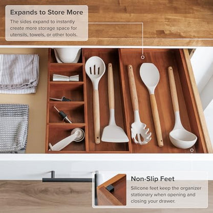 KitchenEdge Utensil & Junk Drawer Organizer, 10.5-18.5 in, Acacia