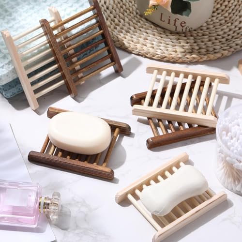 Rtteri 80 Pieces Bamboo Wood Soap Dish Tray Bathroom Wooden Soap Holder Handmade Bathtub Shower Dish Accessories for Home Bathroom Kitchen Sponge Scrubber