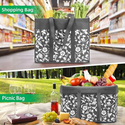 Reusable Grocery Bags Foldable Tote Bags Bulk Shopping Bags 4-Pack, Grey