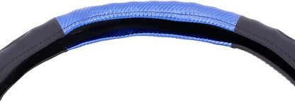 United Pacific 70408 18" Carbon Fiber Pattern Steering Wheel Cover, Engineered Leather Construction, Large Grip – ONE Steering Wheel Cover – Black/Blue Carbon Fiber