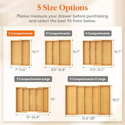 Lifewit Bamboo Utensil Organizer for Kitchen Drawer, Cooking Utensil Tray