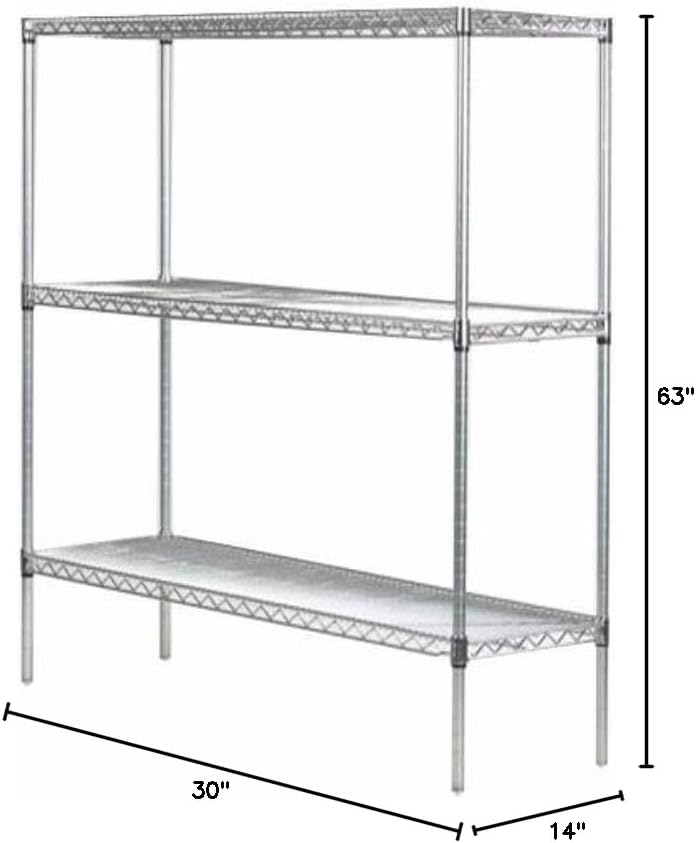 Omega 14" Deep x 30" Wide x 63" High 3 Tier Chrome Starter Shelving Unit