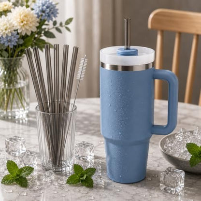 Replacement Straws Compatible with 30 oz Stanley Quencher Tumbler, 10.5 Inch Black Reusable Straws, Drinking Cup Accessories, 6 Pack