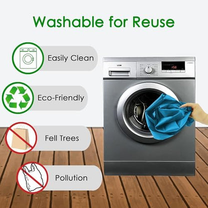 BeeGreen Reusable Grocery Bags Lake Blue Kitchen Bags Bulk Foldable-Machine Washable with Zipper Storage Pouch 50 Packs