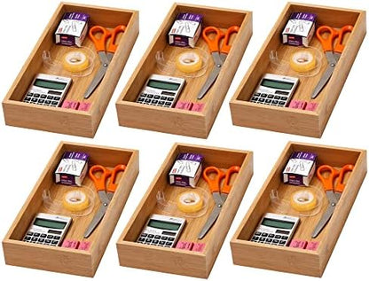 YBM Home Bamboo Drawer Organizer Storage Box for Kitchen Drawer, Junk Drawer, Office, Bedroom, Children Room, Craft, Sewing, and Bathroom, 6 Pack 6x12x2 inch