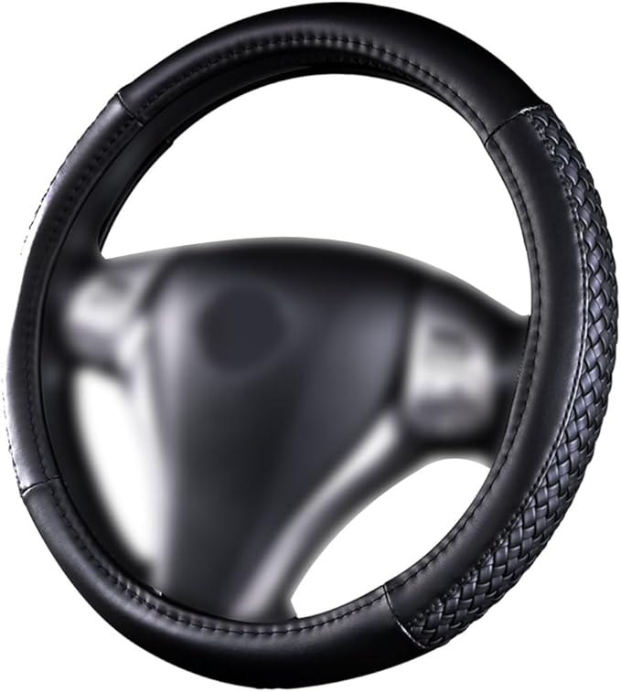 Flying Banner car Steering Wheel Cover Faux Leather Massage Universal fit 3D Honeycomb Hole Anti-Slip Sporty 15 Inches (Sliod Black Woven)