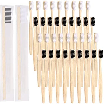 Vesici 400 Pcs Bamboo Toothbrushes Bulk, Black, White