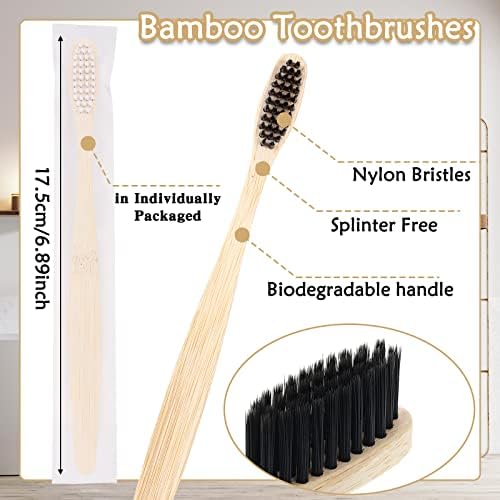 Vesici 400 Pcs Bamboo Toothbrushes Bulk, Black, White