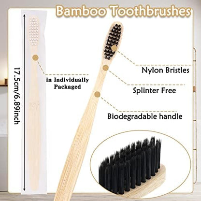 Vesici 400 Pcs Bamboo Toothbrushes Bulk, Black, White