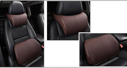 Car Seat Lumbar Support Pillow Neck Pillow Headrest Head Support Back Cushion Pad Soft Memory Foam Artificial Leather for Car Home Office Chairs Lower Back Pain Relief Corrects Posture Coffee