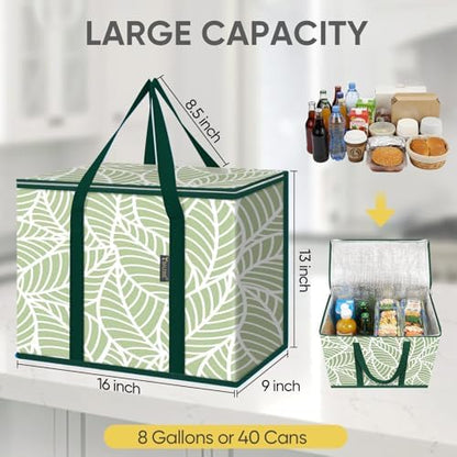BALEINE 2Pk Insulated Reusable Grocery Bags, Collapsible Cooler Bag for Groceries, Heavy Duty Large Insulated Bag (16''x9''x13'', Antique Foliage) (Pack of 3)