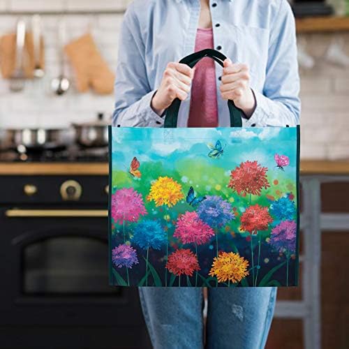NymphFable Floral Garden Shopping Bags, 6 Pack Reusable Grocery Bag 50LBS