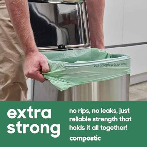 Compostic Compostable Trash Bags, 13 Gallon Tall Kitchen (100 Count) Bulk Pack — Extra Strong, Home Compostable, Plant-Based, Non-Toxic, Unscented Garbage Bags (Pack of 2)